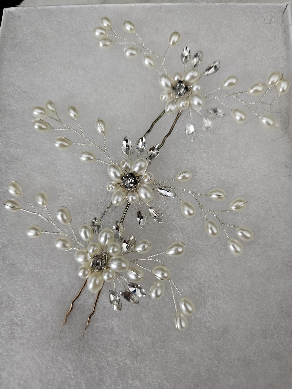 Ivory Pearl & Crystal Floral Hair Pins - Bridal Hair Accessories